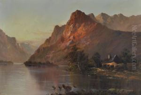 Highland Mountain Loch At Sunset Oil Painting by John Henry Boel