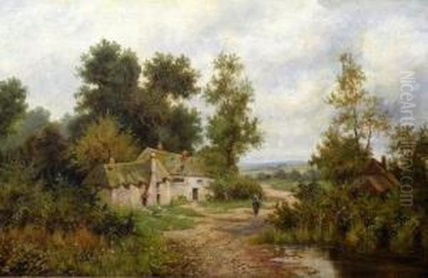 'cottages In A Wooded Landscape Oil Painting by John Henry Boel