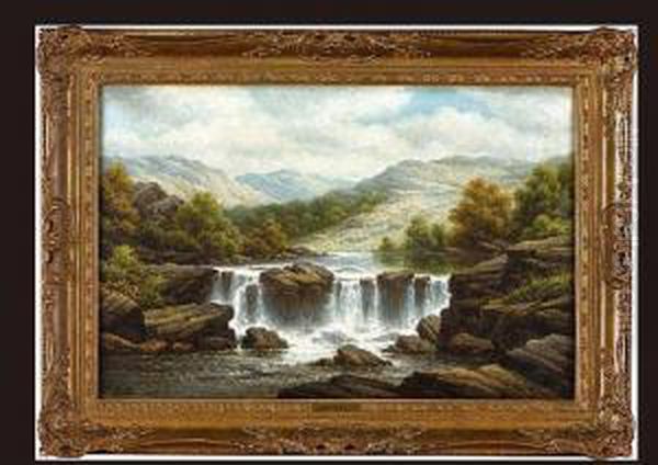 Waterfall Oil Painting by John Henry Boel