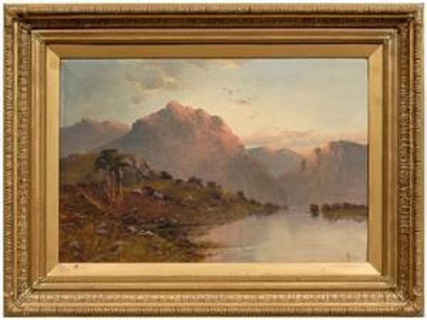 Highland Lake With Cottages Oil Painting by John Henry Boel