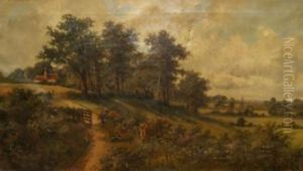 Extensive Wooded Landscape Oil Painting by John Henry Boel