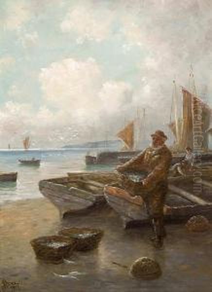 Landing The Catch, And Another Similar Oil Painting by John Henry Boel