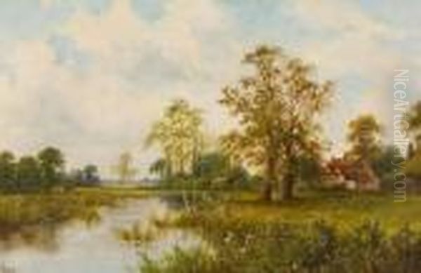 River Landscape Oil Painting by John Henry Boel