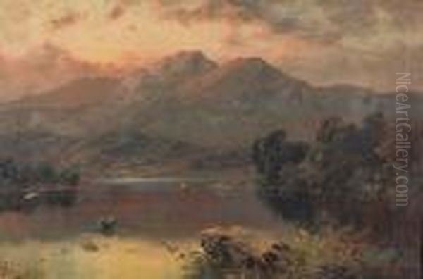 Highland Loch Landscape, And Another Similar Oil Painting by John Henry Boel