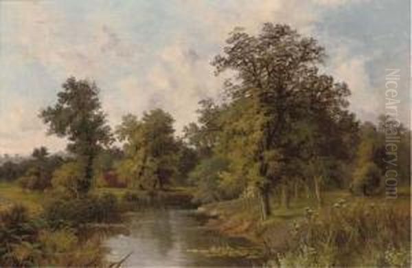 A Peaceful River Landscape Oil Painting by John Henry Boel