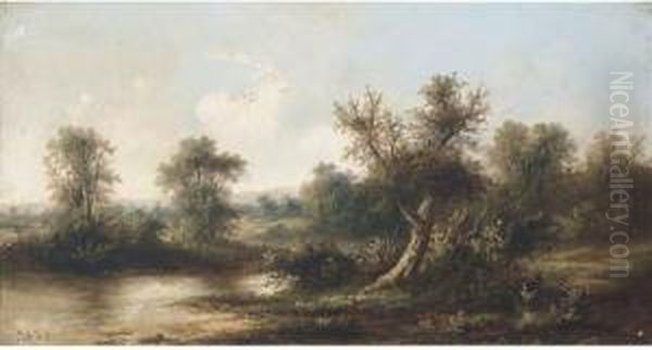 A River Landscape; And Another Similar Oil Painting by John Henry Boel