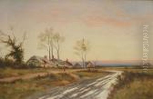 Landscape At Sunset Oil Painting by John Henry Boel