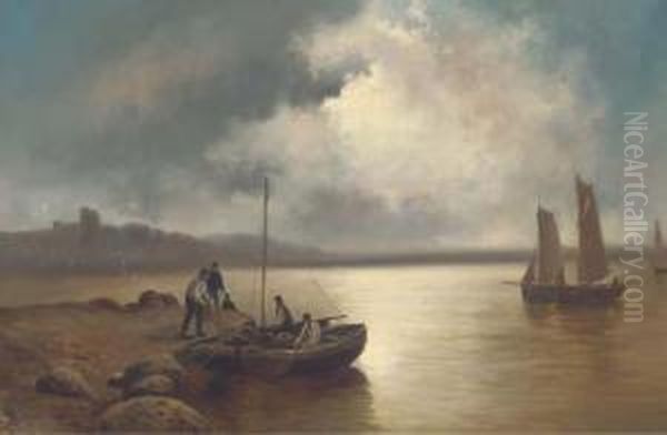 Unloading Lobster Pots At Dusk Oil Painting by John Henry Boel