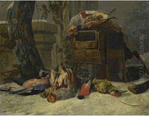 Still Life With Dead Game And Songbirds In The Snow Oil Painting by Peeter Boel