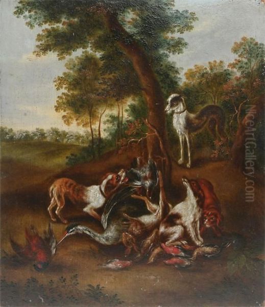 Catch Guarded By Four Hounds Oil Painting by Peeter Boel