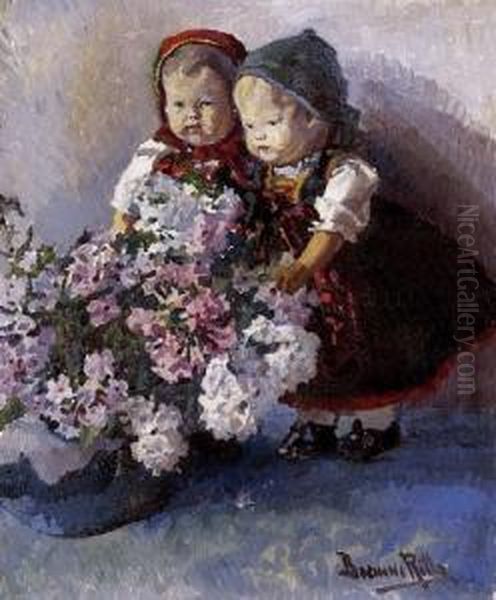 Dolls With Flowers Oil Painting by Ritta Boemm