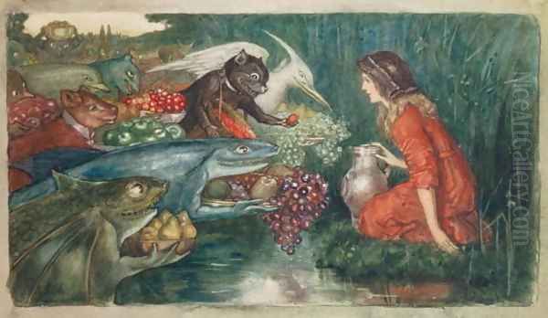 Goblin Harvest, c.1910 Oil Painting by Amelia M Bowerley or Bauerle