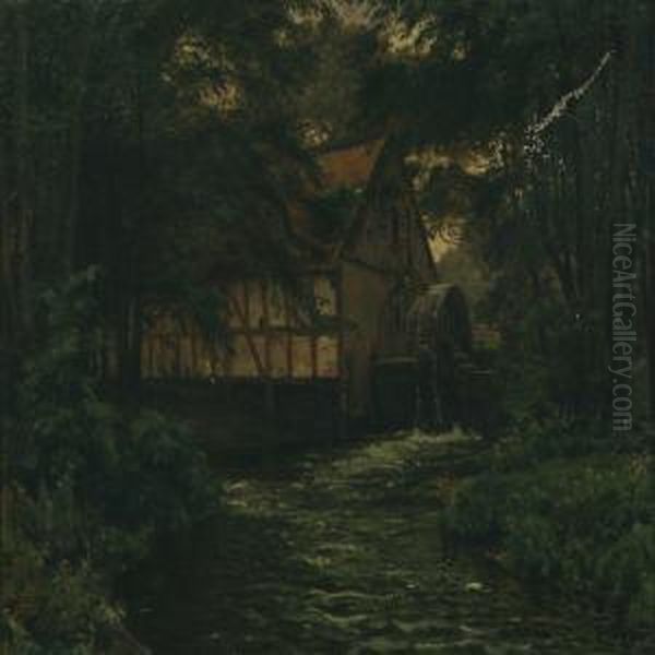 The Old Water Mill At Soholt Oil Painting by Johannes Boesen