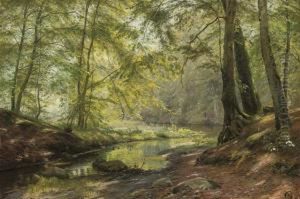 A Woodland Brook Oil Painting by Johannes Boesen