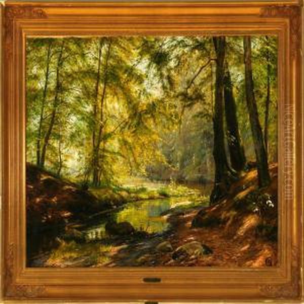 A Forest Scene Frommarselisborg Forest In Arhus Oil Painting by Johannes Boesen