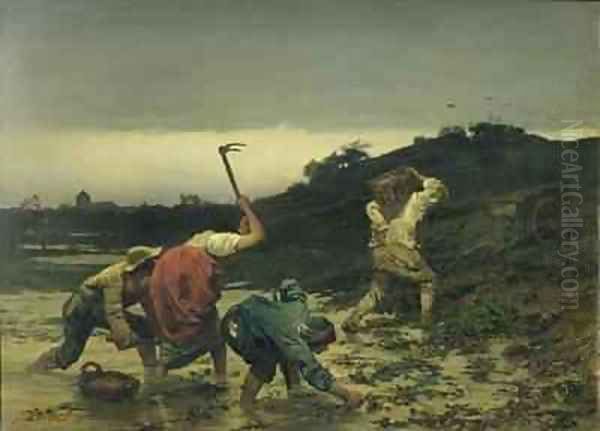 Peasants Harvesting Potatoes During the Flood of the Rhine in 1852 Oil Painting by Gustav Brion