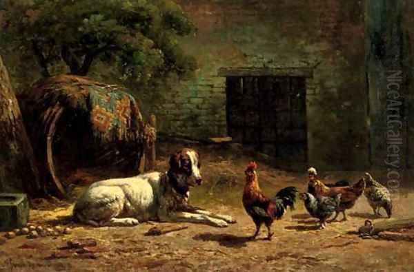 Boerderijtafereel farmyard friends Oil Painting by Simon Van Den Berg