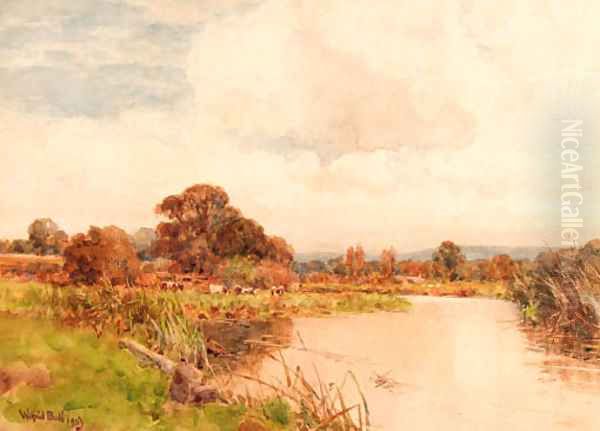 Cattle beside the waters edge Oil Painting by Wilfred Williams Ball