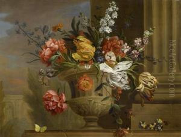 Bouquet Of Flowers With Architectural Setting Oil Painting by Jakob Bogdani Eperjes C