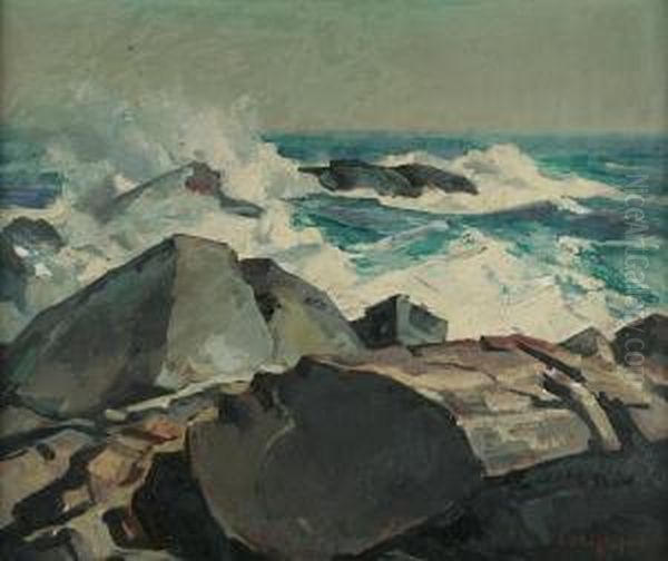 Surf Crashing On Rocks by Abraham Jacobi Bogdanove