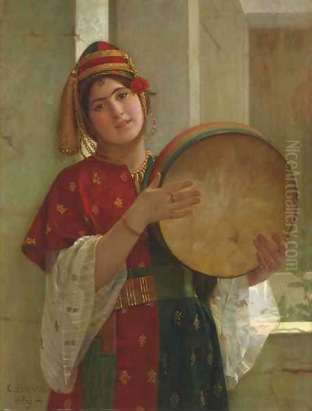 A Young Turkish Woman Oil Painting by Christen Brun