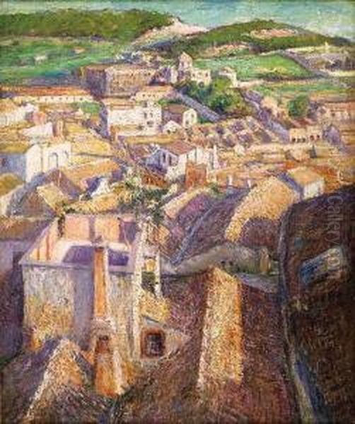 The Roofs Of Cagliari Oil Painting by Emilio Boggio