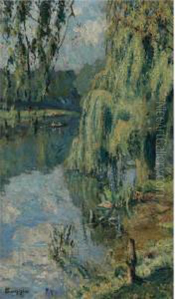 El Sauce Lloron (the Weeping Willow) Oil Painting by Emilio Boggio