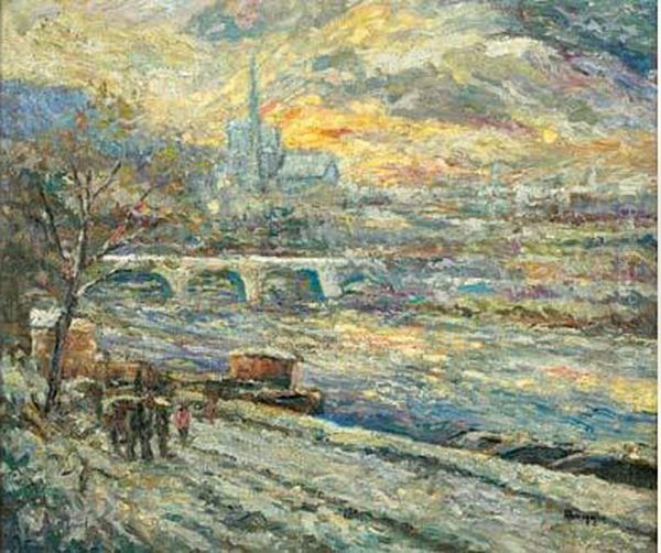 Notre-dame Sous La Neige, Circa 1900 Oil Painting by Emilio Boggio