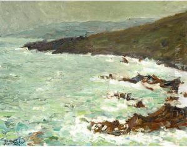 Mer Et Rochers Par Temps Gris Oil Painting by Emilio Boggio