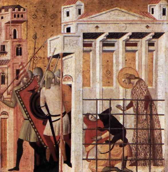 Scenes from the Life of St Colomba St Colomba Saved by a Bear 1340s Oil Painting by Giovanni Baronzio