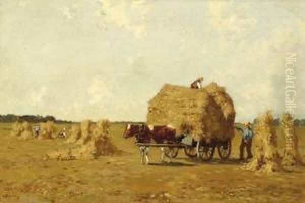 Haymaking Farmers With Horse And Cart Oil Painting by Hermanus Charles Christiaan Bogman