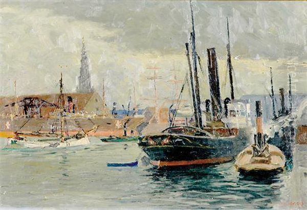 Harbor Scene Oil Painting by Christian Bogo