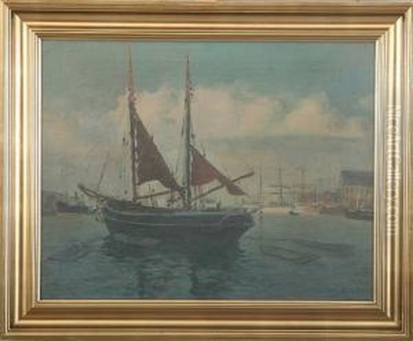 Scenery Form The Port Of Copenhagen Oil Painting by Christian Bogo