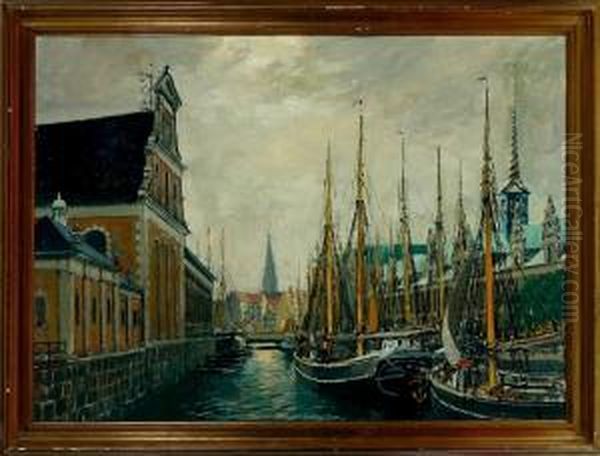 Canal Scenery From Holmen's Church In Copenhagen, Denmark Oil Painting by Christian Bogo