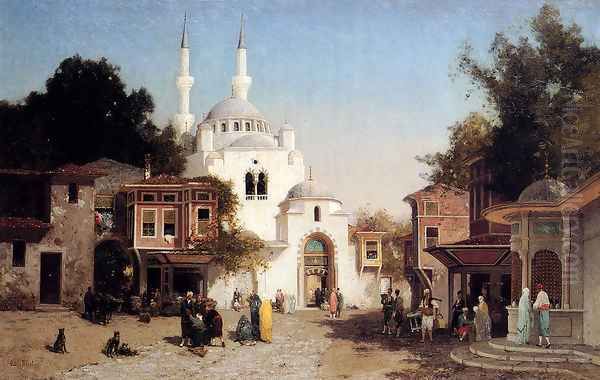 Outside The Mosque Oil Painting by Fabius Germain Brest