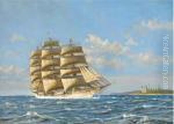 A Danish Windjammer Running Past Kronborg Castle; And A Danish Barque At Sea Oil Painting by Christian Bogo