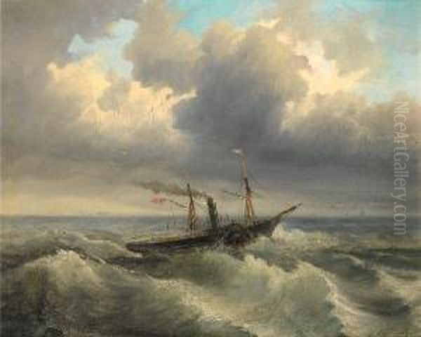 Shipping Through Rough Waters Oil Painting by Aleksei Petrovich Bogolyubov