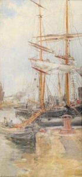 Bateaux A Quai Au Port Du Havre Oil Painting by Aleksei Petrovich Bogolyubov