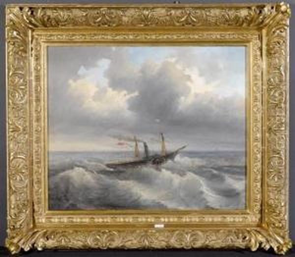 Marine Mit Dampfschiff. Oil Painting by Aleksei Petrovich Bogolyubov