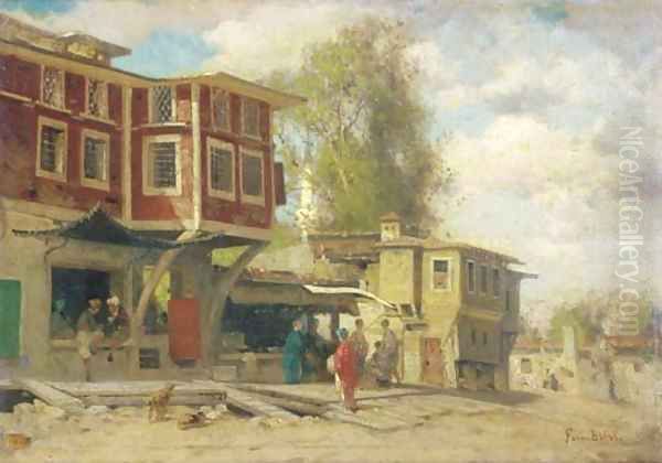 Village à Bebec a view of a Turkish village Oil Painting by Fabius Germain Brest