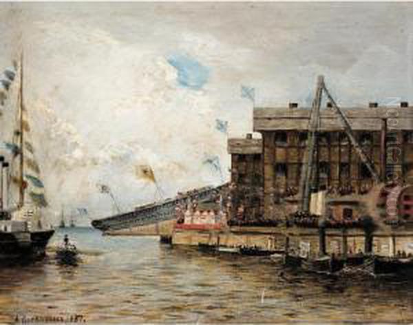 Launching The Ship Oil Painting by Aleksei Petrovich Bogolyubov