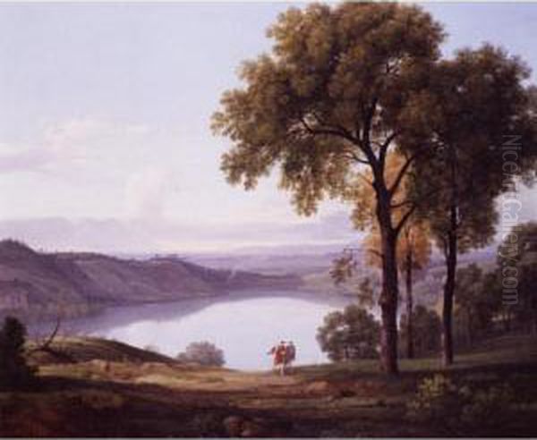 View Of Lake Nemi Oil Painting by Nicolas-Didier Boguet