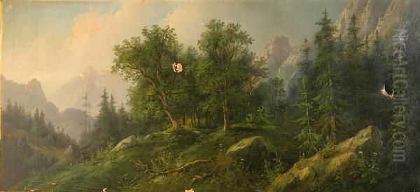 A View Of The Mountains Of Styria, Austria Oil Painting by Eduard Boehm