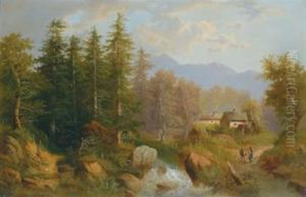 Alpenlandschaft Miteinem Bach Oil Painting by Eduard Boehm