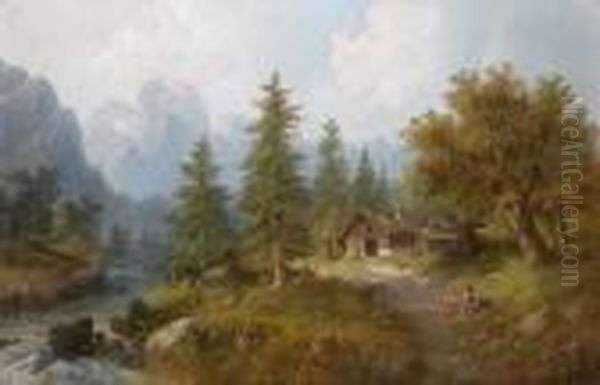 Landschaft Mit Figurlicher Staffage Oil Painting by Eduard Boehm