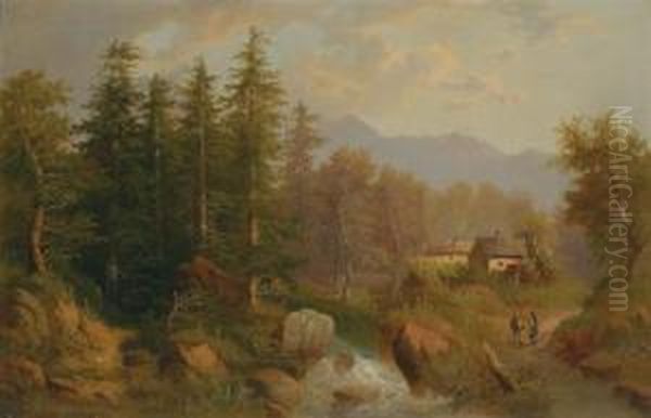 Alpine Landscape With Stream Oil Painting by Eduard Boehm