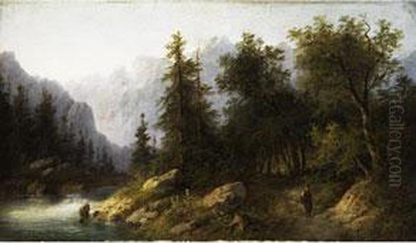 Gebirgslandschaft Bei Salzburg Oil Painting by Eduard Boehm