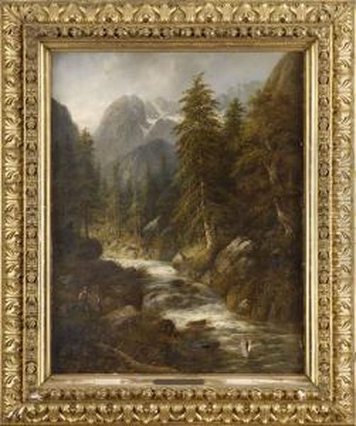 Wildbach Im Gebirge. Oil Painting by Eduard Boehm