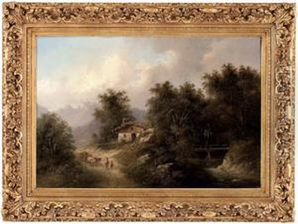 Ochsenfuhrwerk In Landschaft Oil Painting by Eduard Boehm