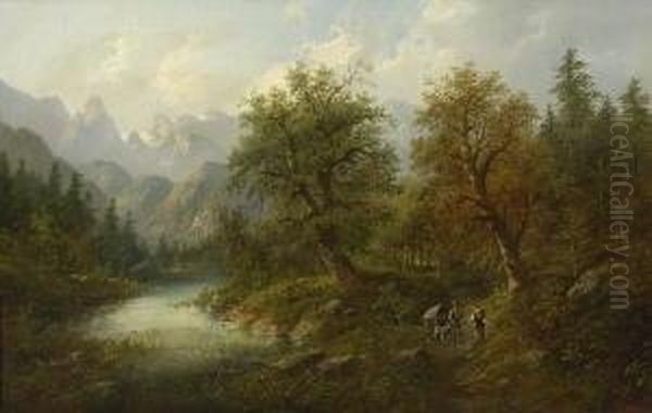 Waldlandschaft Mit
 Figurenstaffage Oil Painting by Eduard Boehm